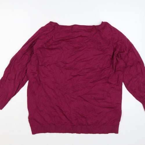 FatFace Women’s Pink Size 18 Open-Knit Cotton Raglan Pullover Jumper