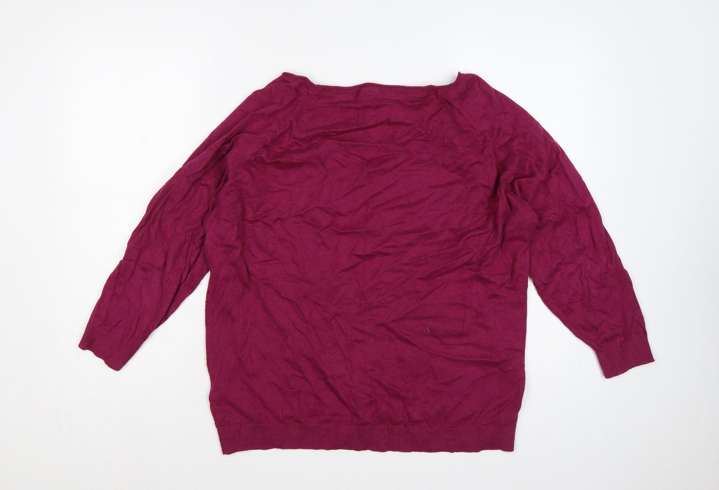FatFace Women’s Pink Size 18 Open-Knit Cotton Raglan Pullover Jumper