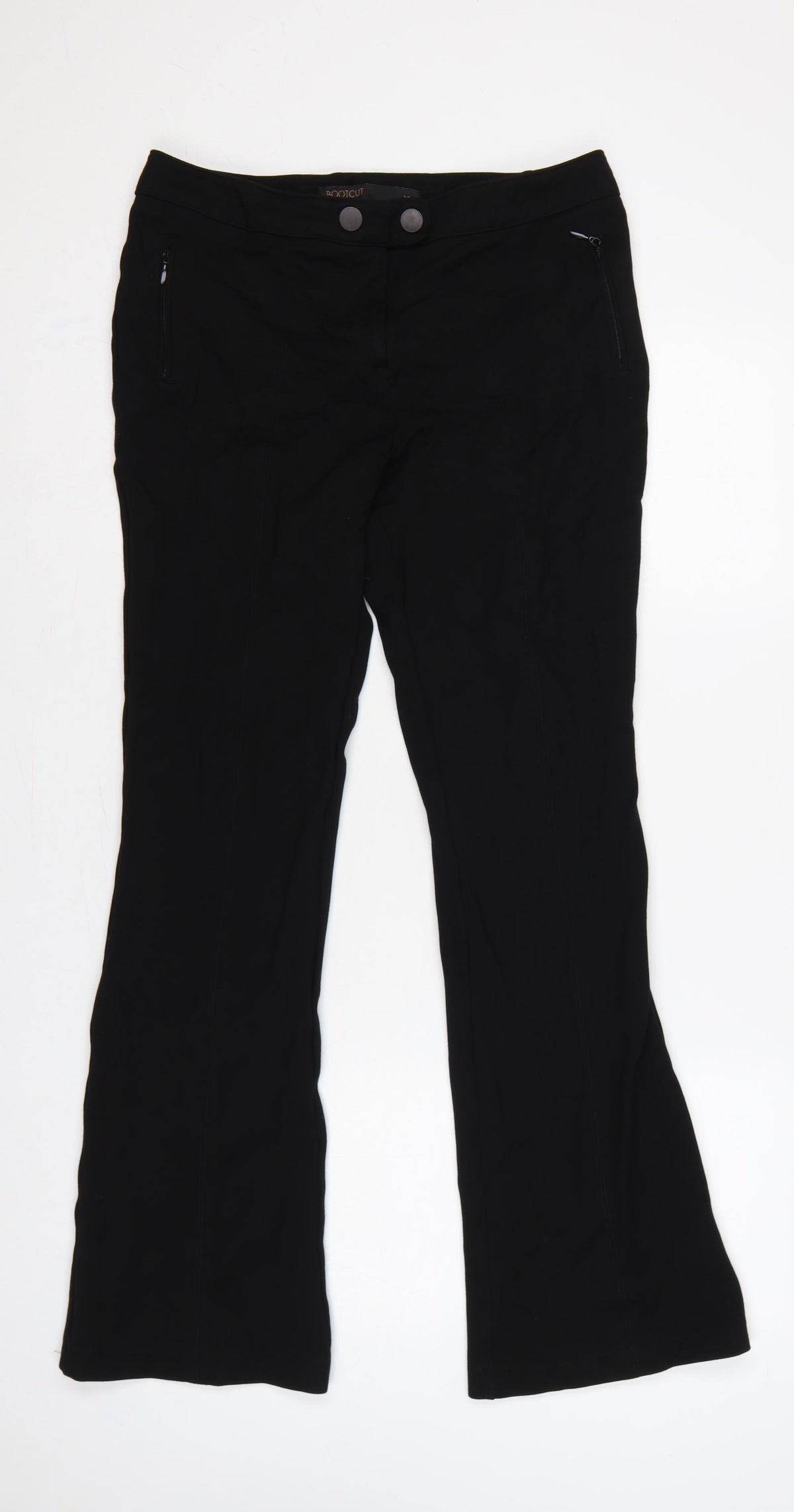 Back view of Next Women Black, size 12, Long Bootcut Trousers Zip Pockets