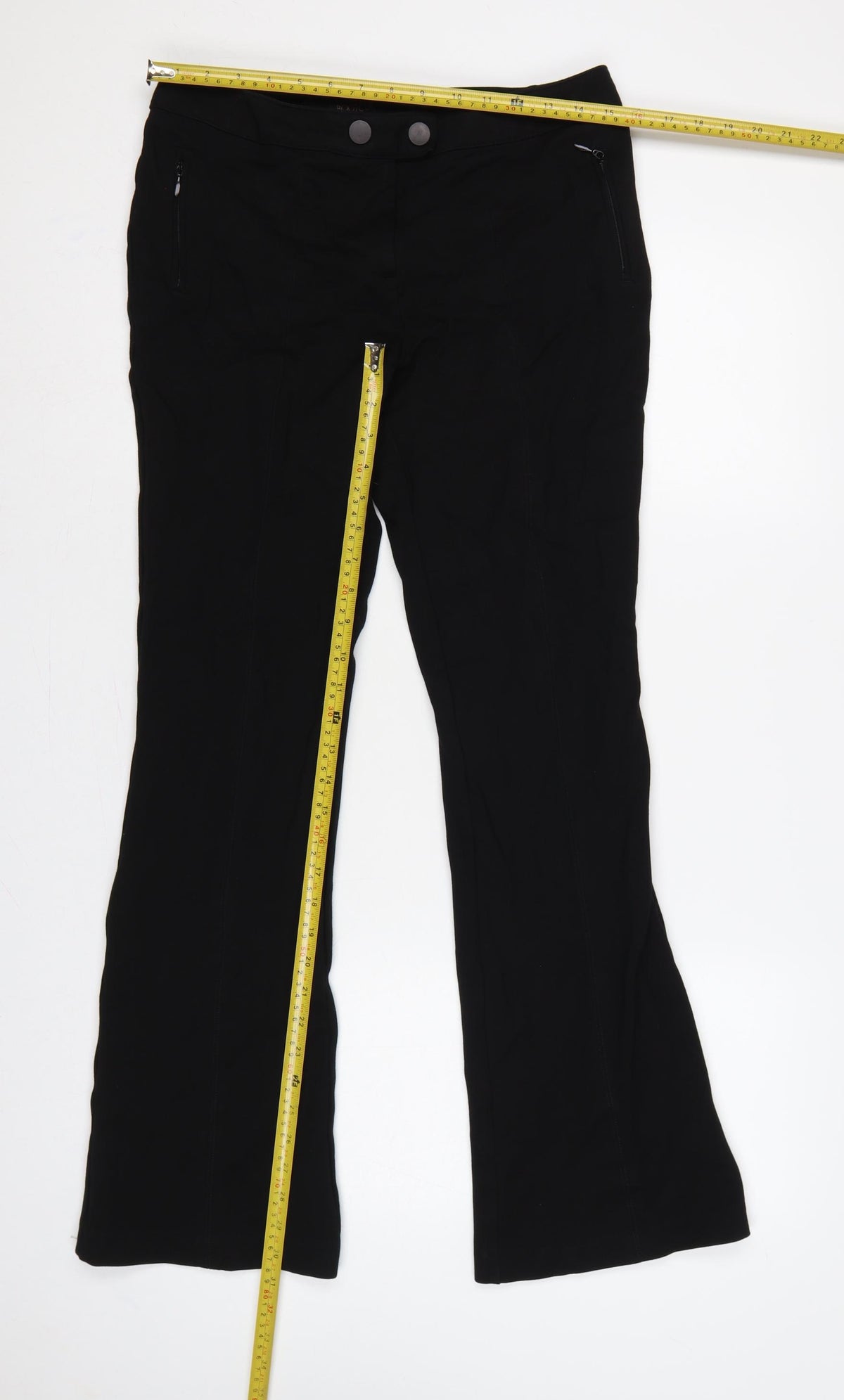 Close-up detail of Next Women Black, size 12, Long Bootcut Trousers Zip Pockets