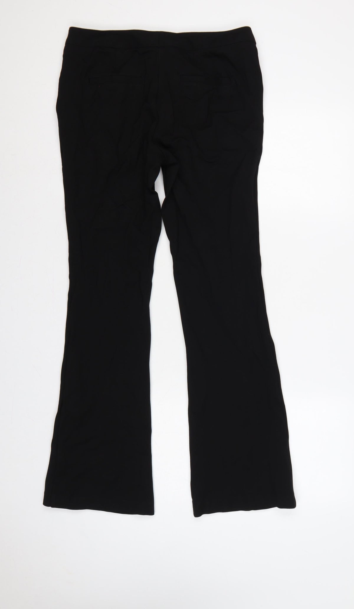 Brand and care label for Next Women Black, size 12, Long Bootcut Trousers Zip Pockets