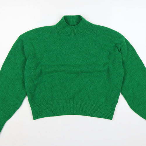 & Other Stories Women Green S Mock Neck Balloon Sleeve Knit Jumper