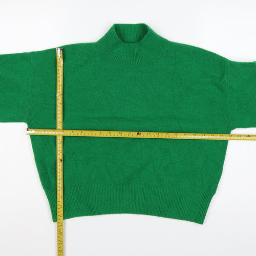 & Other Stories Women Green S Mock Neck Balloon Sleeve Knit Jumper