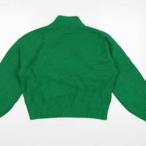 & Other Stories Women Green S Mock Neck Balloon Sleeve Knit Jumper