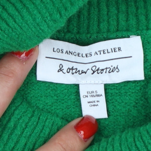 & Other Stories Women Green S Mock Neck Balloon Sleeve Knit Jumper