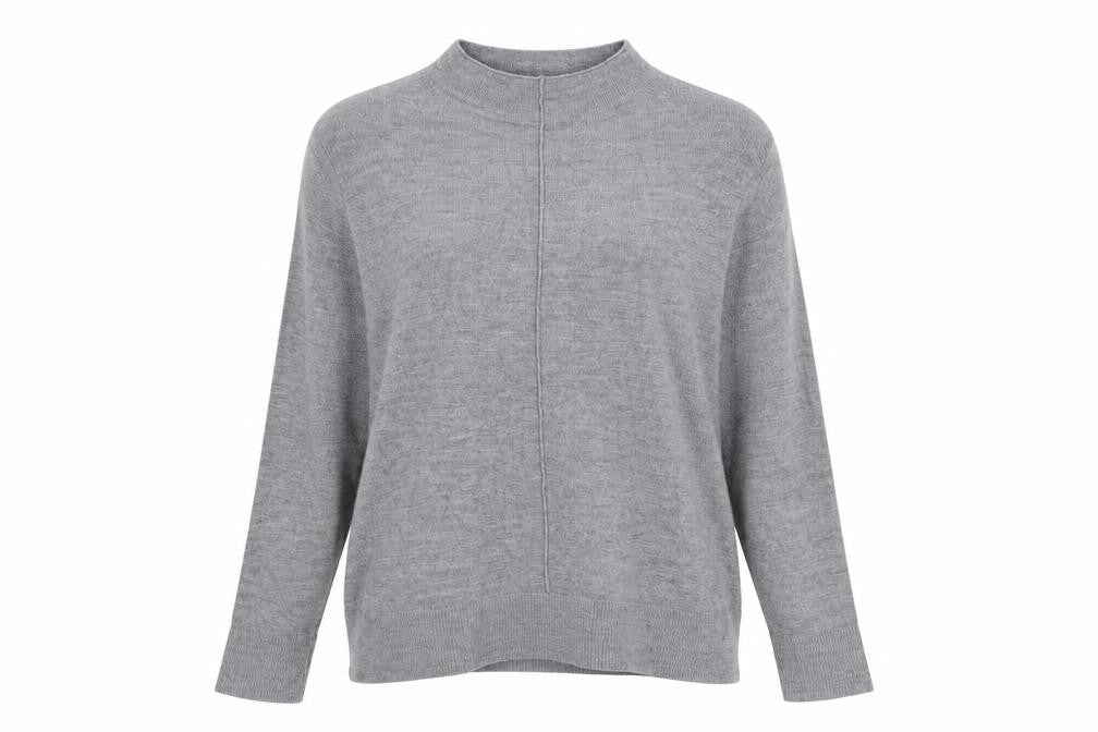 Front view of Marks & Spencer Women Grey M Mock Neck Long Sleeve Knit Jumper