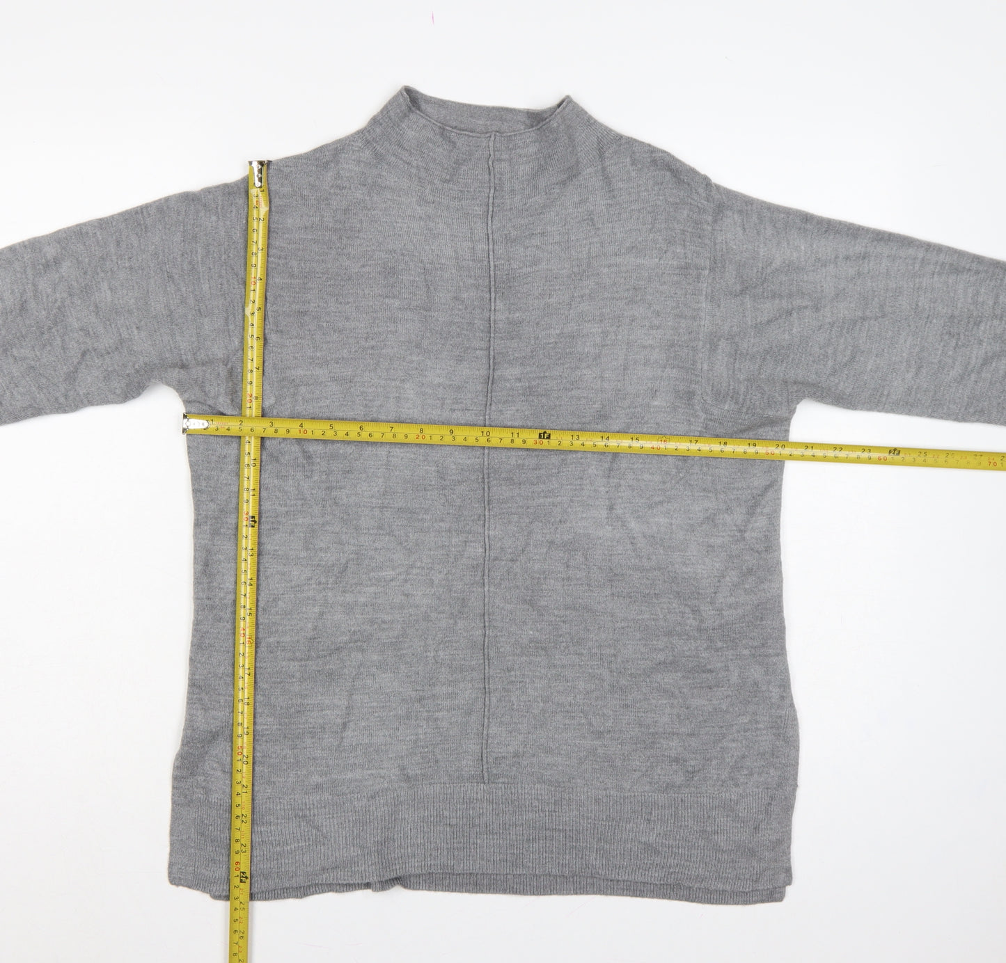 Marks & Spencer Women Grey M Mock Neck Long Sleeve Knit Jumper