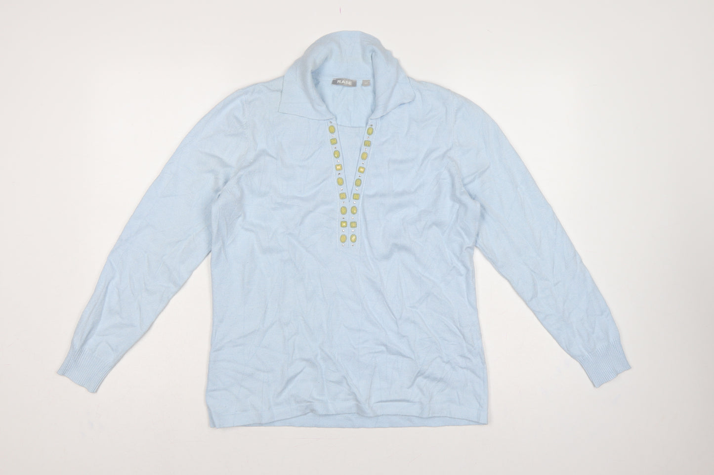Rabe Women’s Blue UK 12 Cowl Neck Jewel Button Knit Jumper