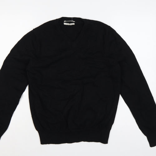 Marks and Spencer Men Black M V-Neck Fine Cotton Knit Pullover Jumper