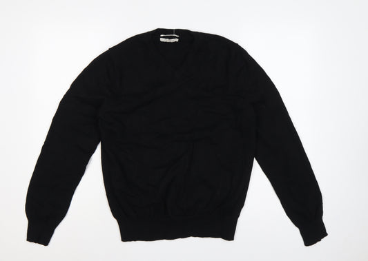 Marks and Spencer Men Black M V-Neck Fine Cotton Knit Pullover Jumper