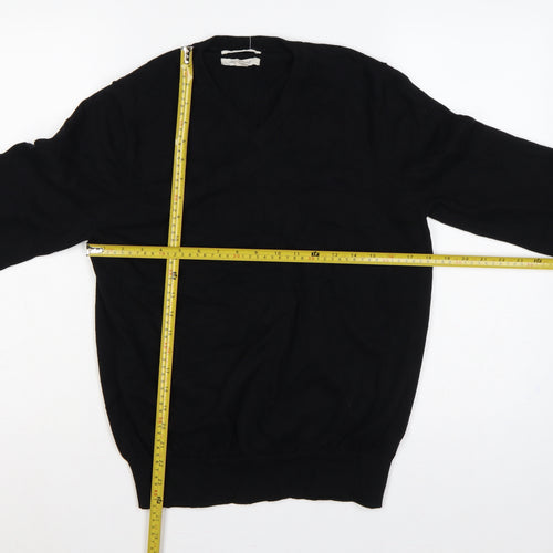 Marks and Spencer Men Black M V-Neck Fine Cotton Knit Pullover Jumper