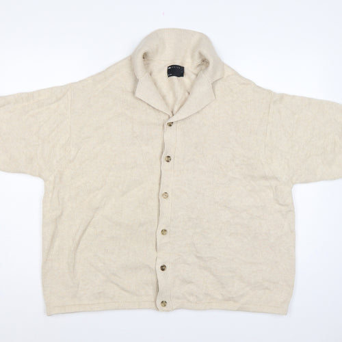 ASOS Design Men Beige L Short Sleeve Button Cardigan Cotton Knit