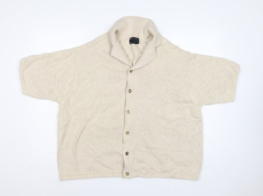 ASOS Design Men Beige L Short Sleeve Button Cardigan Cotton Knit