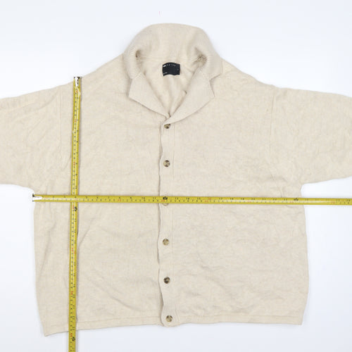 ASOS Design Men Beige L Short Sleeve Button Cardigan Cotton Knit