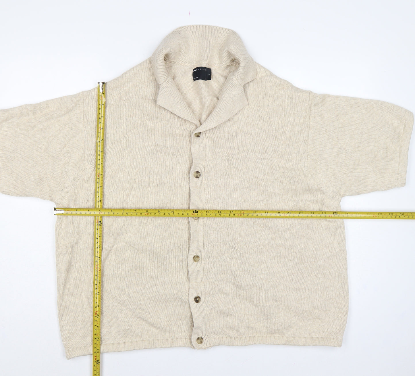 ASOS Design Men Beige L Short Sleeve Button Cardigan Cotton Knit