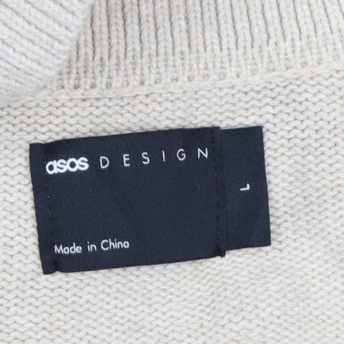 ASOS Design Men Beige L Short Sleeve Button Cardigan Cotton Knit
