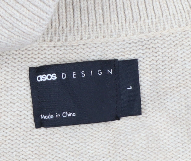 ASOS Design Men Beige L Short Sleeve Button Cardigan Cotton Knit