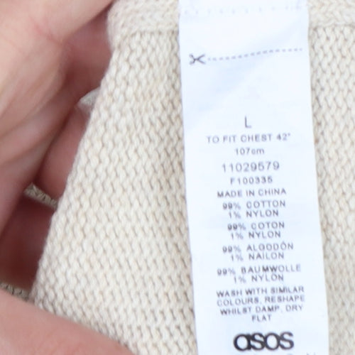 ASOS Design Men Beige L Short Sleeve Button Cardigan Cotton Knit