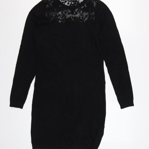 Brave Soul Women Black Size 12 Lace Yoke Knit Jumper Dress