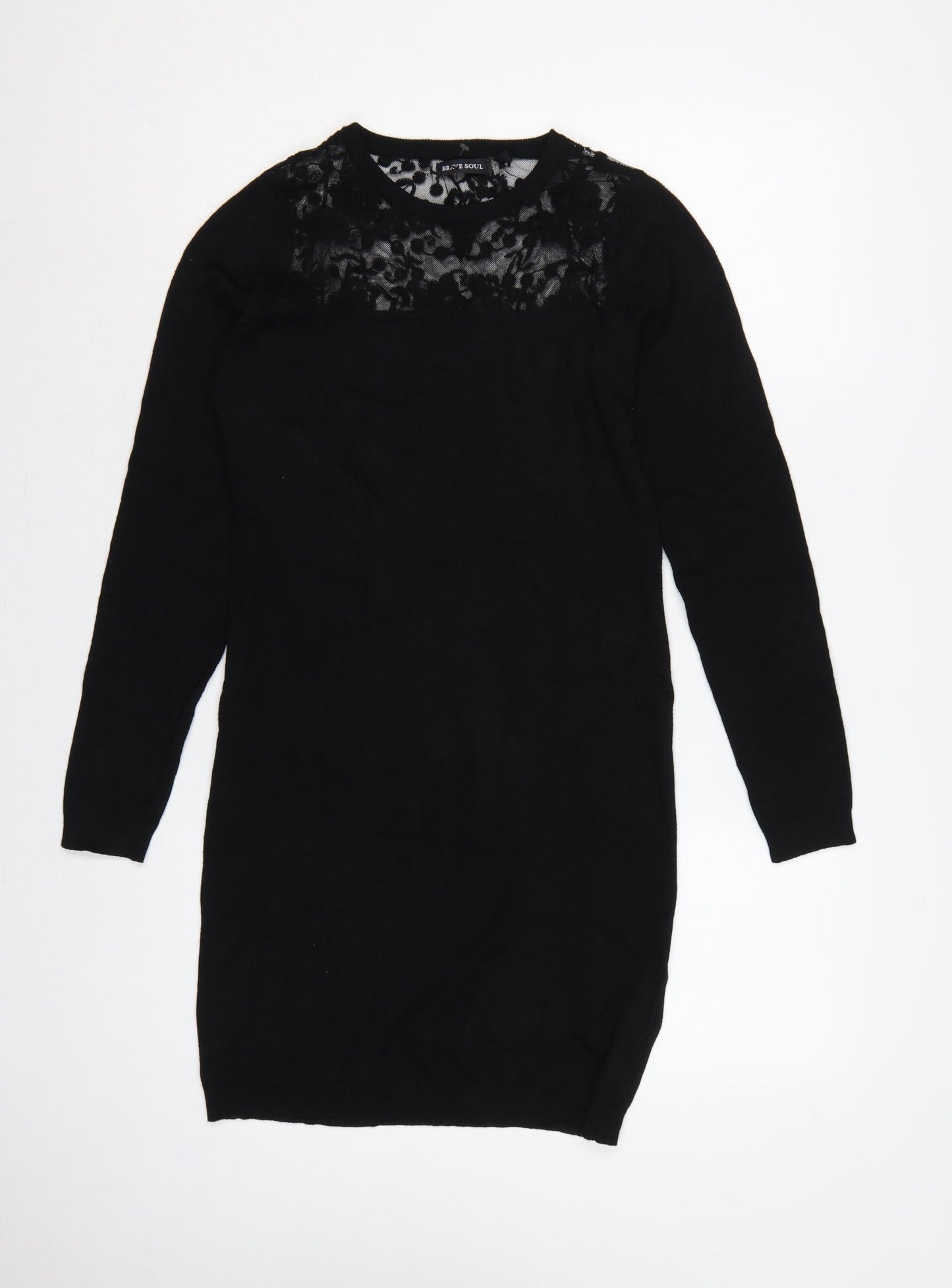 Brave Soul Women Black Size 12 Lace Yoke Knit Jumper Dress