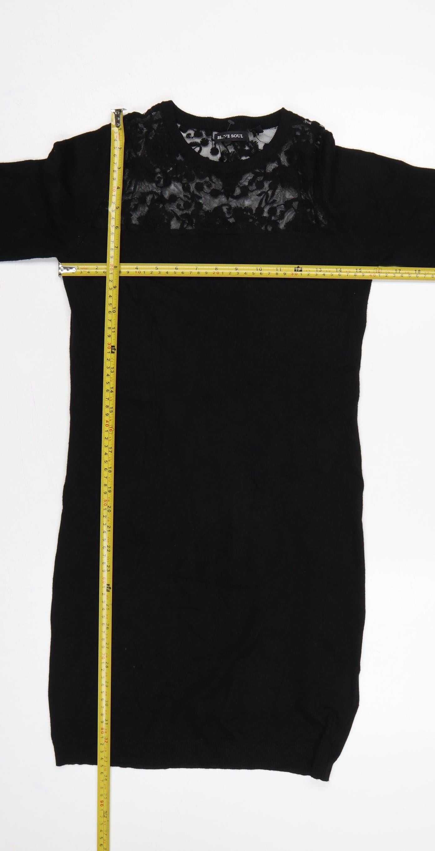 Brave Soul Women Black Size 12 Lace Yoke Knit Jumper Dress