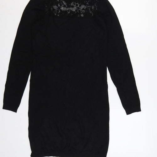 Brave Soul Women Black Size 12 Lace Yoke Knit Jumper Dress