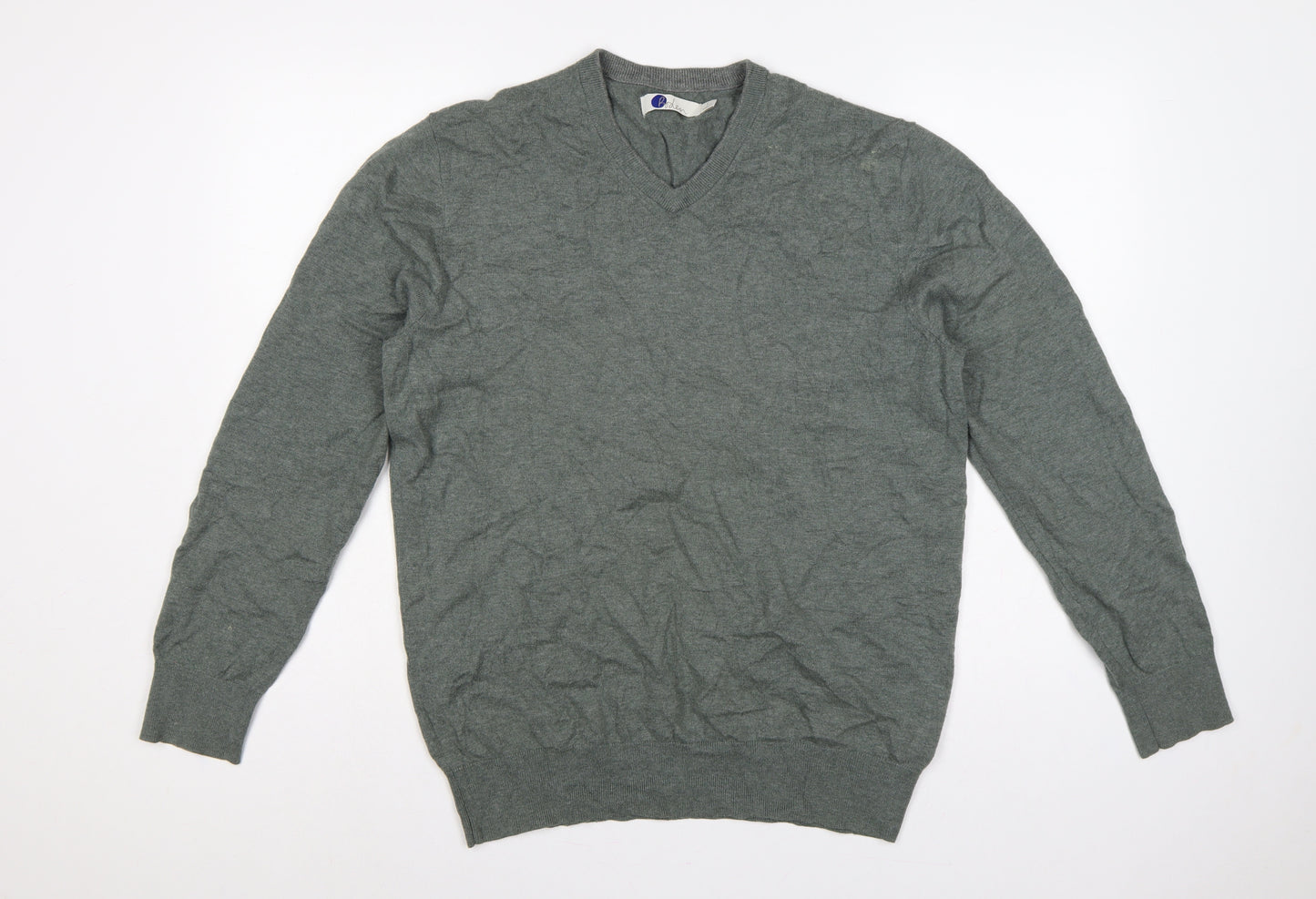 Boden Men's Grey L Wool Cotton V-Neck Lightweight Knit Pullover Jumper