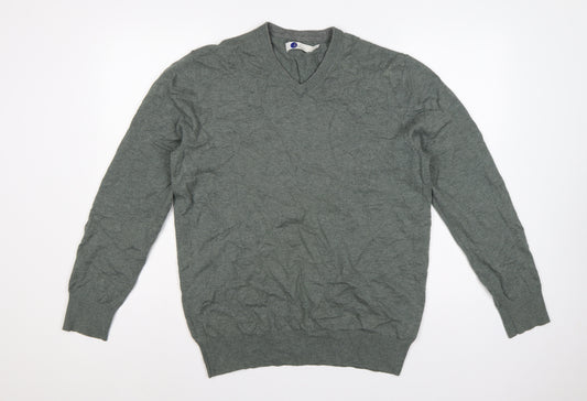Boden Men's Grey L Wool Cotton V-Neck Lightweight Knit Pullover Jumper