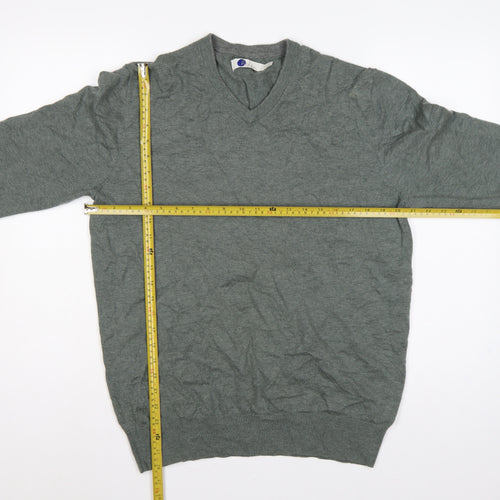 Boden Men's Grey L Wool Cotton V-Neck Lightweight Knit Pullover Jumper