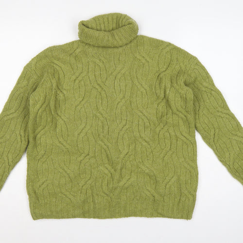 Marks and Spencer Women Green S Cable Knit Roll Neck Jumper