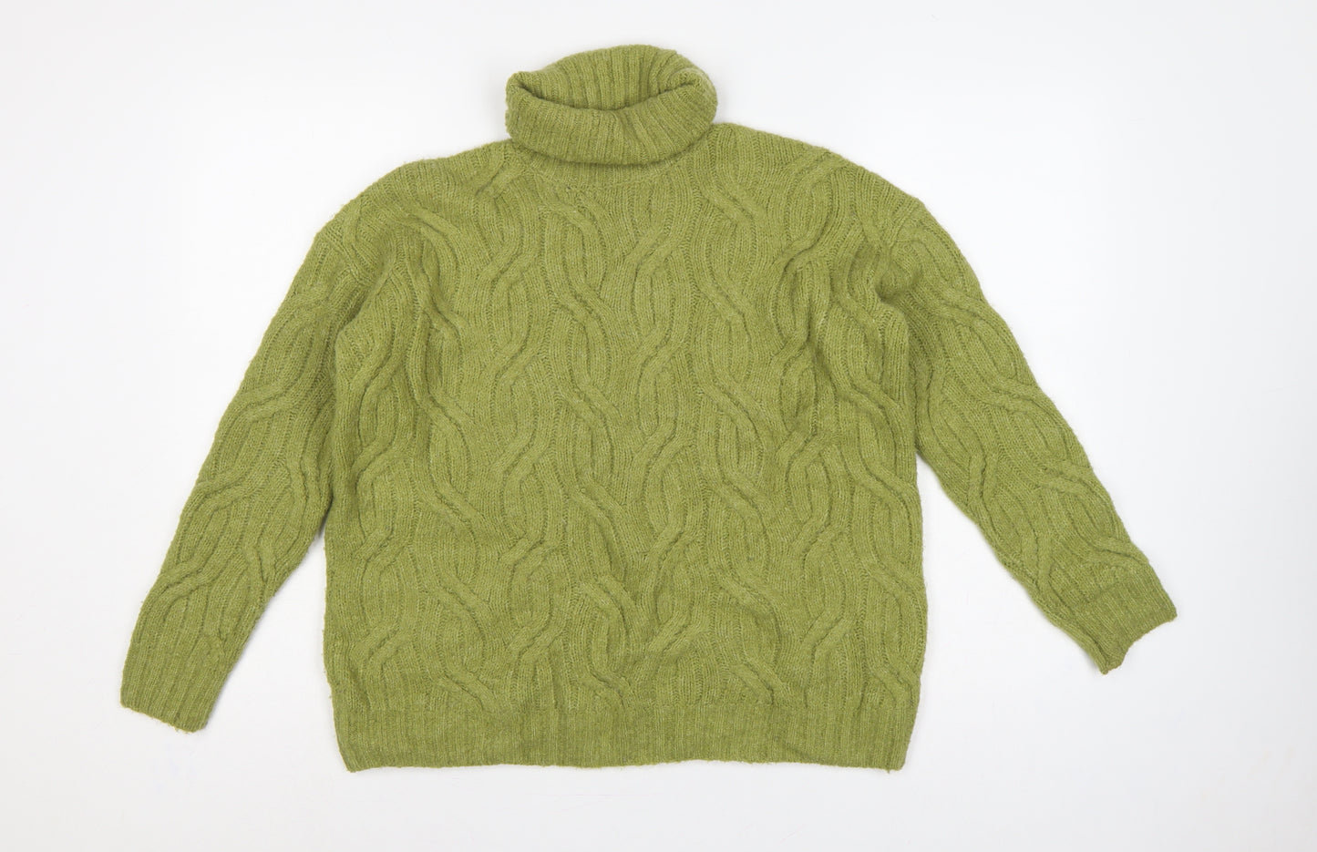 Marks and Spencer Women Green S Cable Knit Roll Neck Jumper