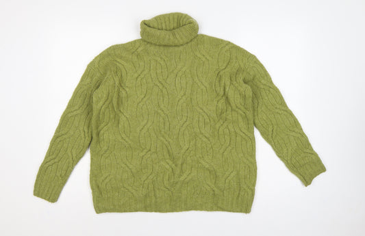Marks and Spencer Women Green S Cable Knit Roll Neck Jumper