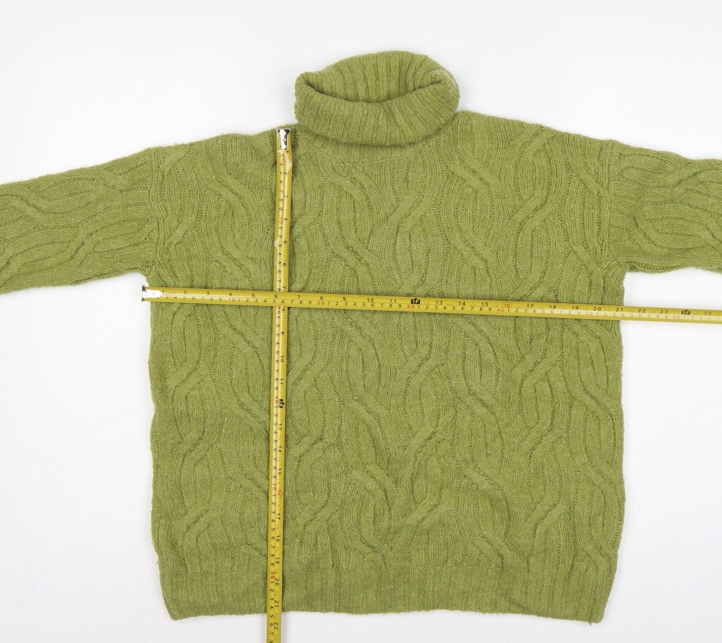 Marks and Spencer Women Green S Cable Knit Roll Neck Jumper