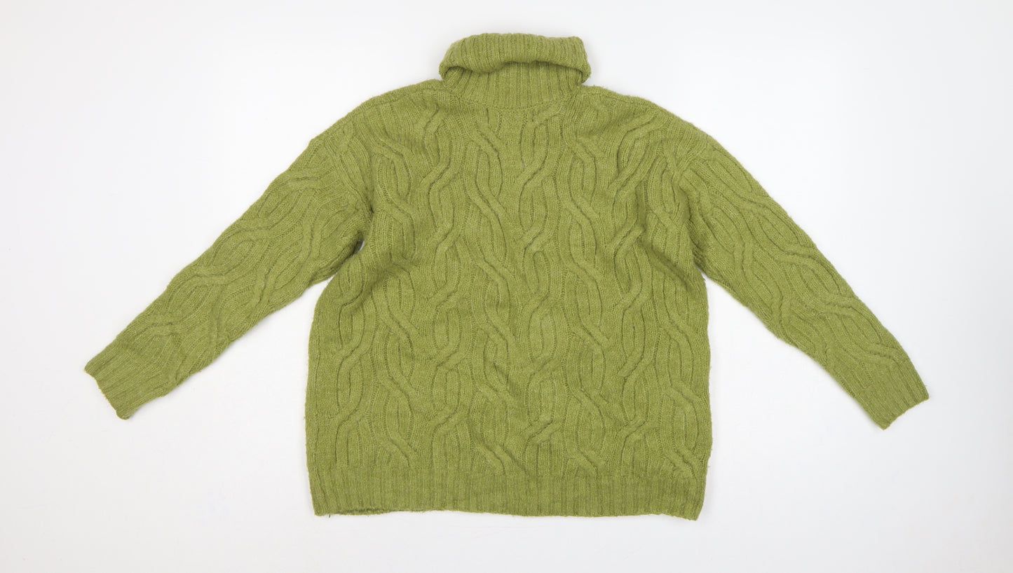 Marks and Spencer Women Green S Cable Knit Roll Neck Jumper