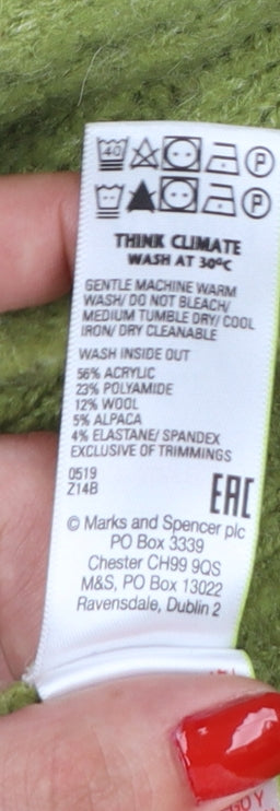 Marks and Spencer Women Green S Cable Knit Roll Neck Jumper