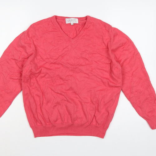Country Collection Women Pink Size 14 V-Neck Cotton Knit Jumper