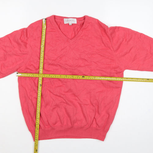 Country Collection Women Pink Size 14 V-Neck Cotton Knit Jumper