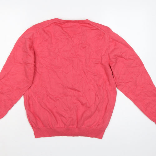 Country Collection Women Pink Size 14 V-Neck Cotton Knit Jumper