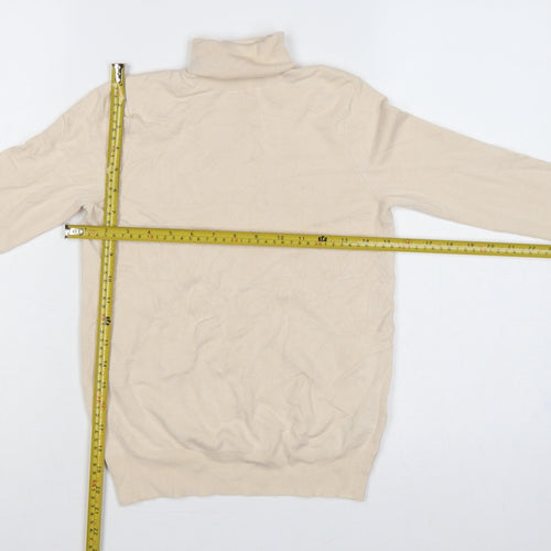 Zara Women Ivory Roll Neck Knit Jumper Size 8 Long Sleeve Buttons