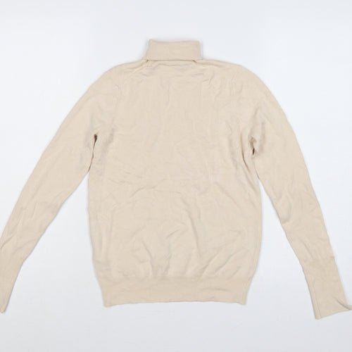 Zara Women Ivory Roll Neck Knit Jumper Size 8 Long Sleeve Buttons