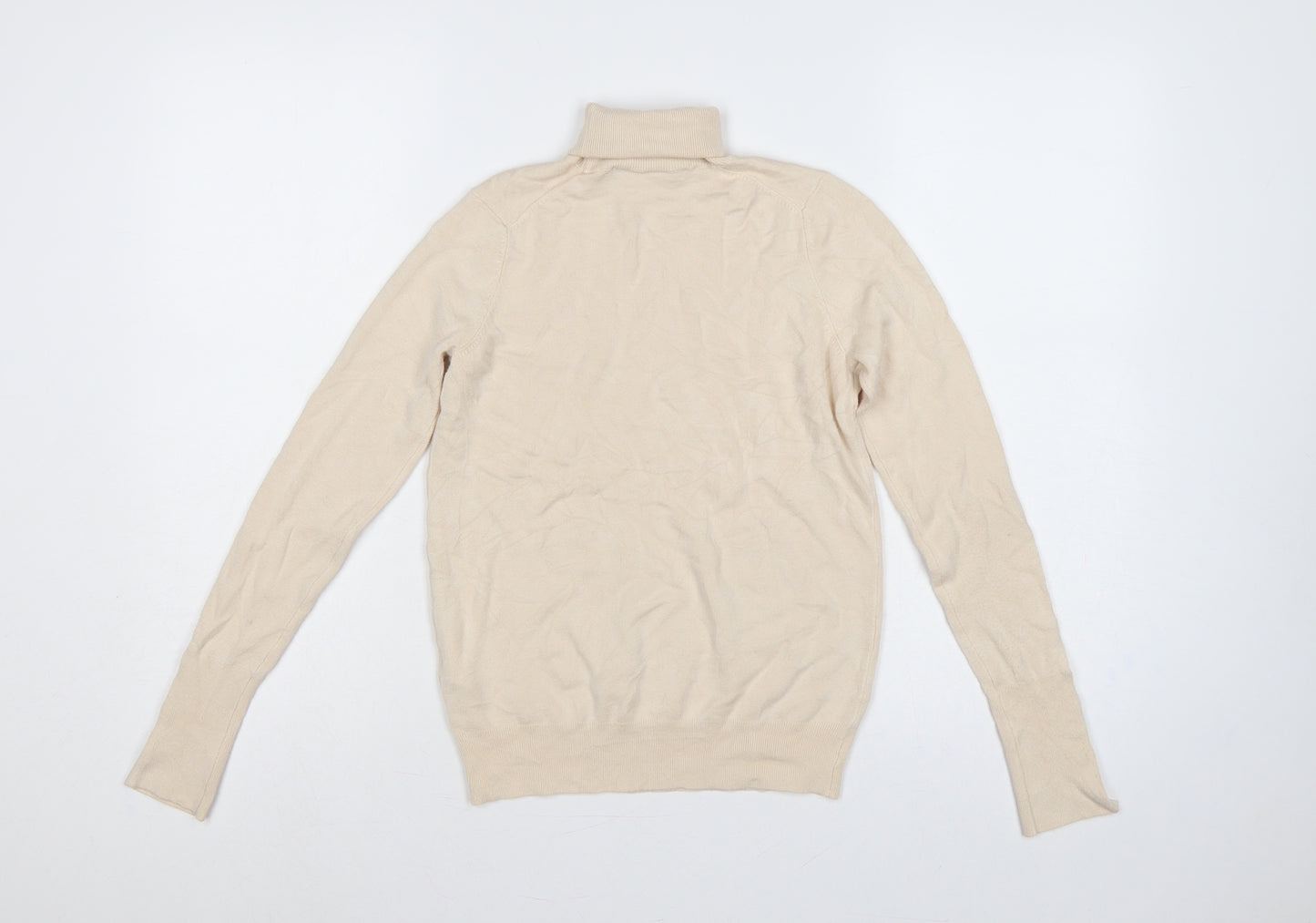 Zara Women Ivory Roll Neck Knit Jumper Size 8 Long Sleeve Buttons