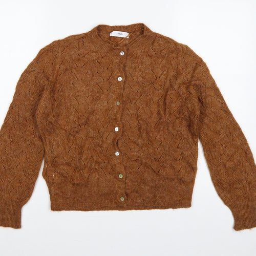 MNG Women Brown UK 10 Alpaca Blend Open-Knit Button Cardigan