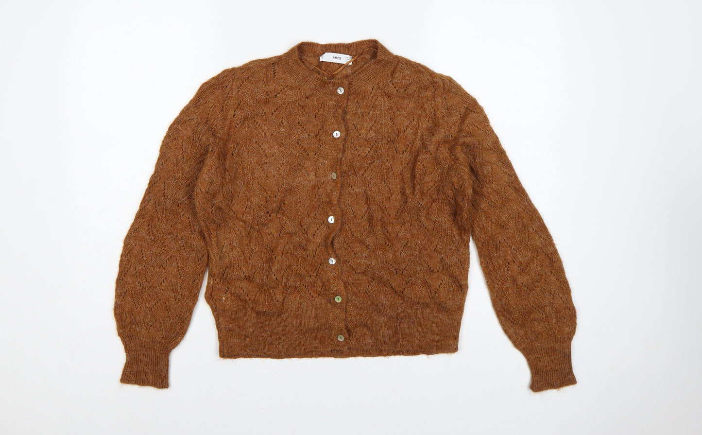 MNG Women Brown UK 10 Alpaca Blend Open-Knit Button Cardigan