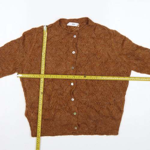 MNG Women Brown UK 10 Alpaca Blend Open-Knit Button Cardigan
