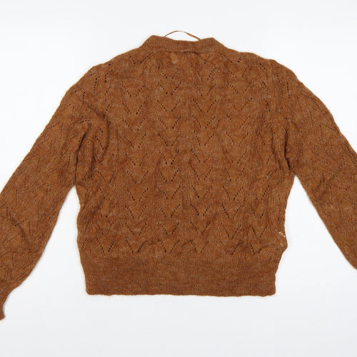 MNG Women Brown UK 10 Alpaca Blend Open-Knit Button Cardigan