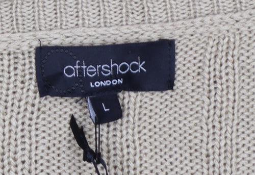 Aftershock London Women Gold L Cable Knit Jumper Dress Short Sleeve