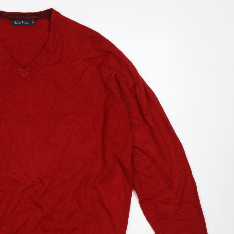 James Pringle Men’s Red XL V-Neck Fine Knit Pullover Jumper
