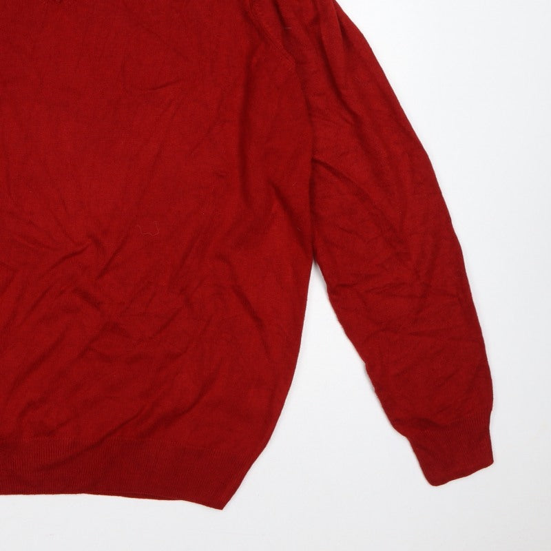 James Pringle Men’s Red XL V-Neck Fine Knit Pullover Jumper