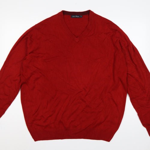 James Pringle Men’s Red XL V-Neck Fine Knit Pullover Jumper
