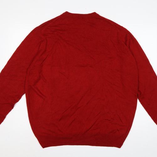 James Pringle Men’s Red XL V-Neck Fine Knit Pullover Jumper